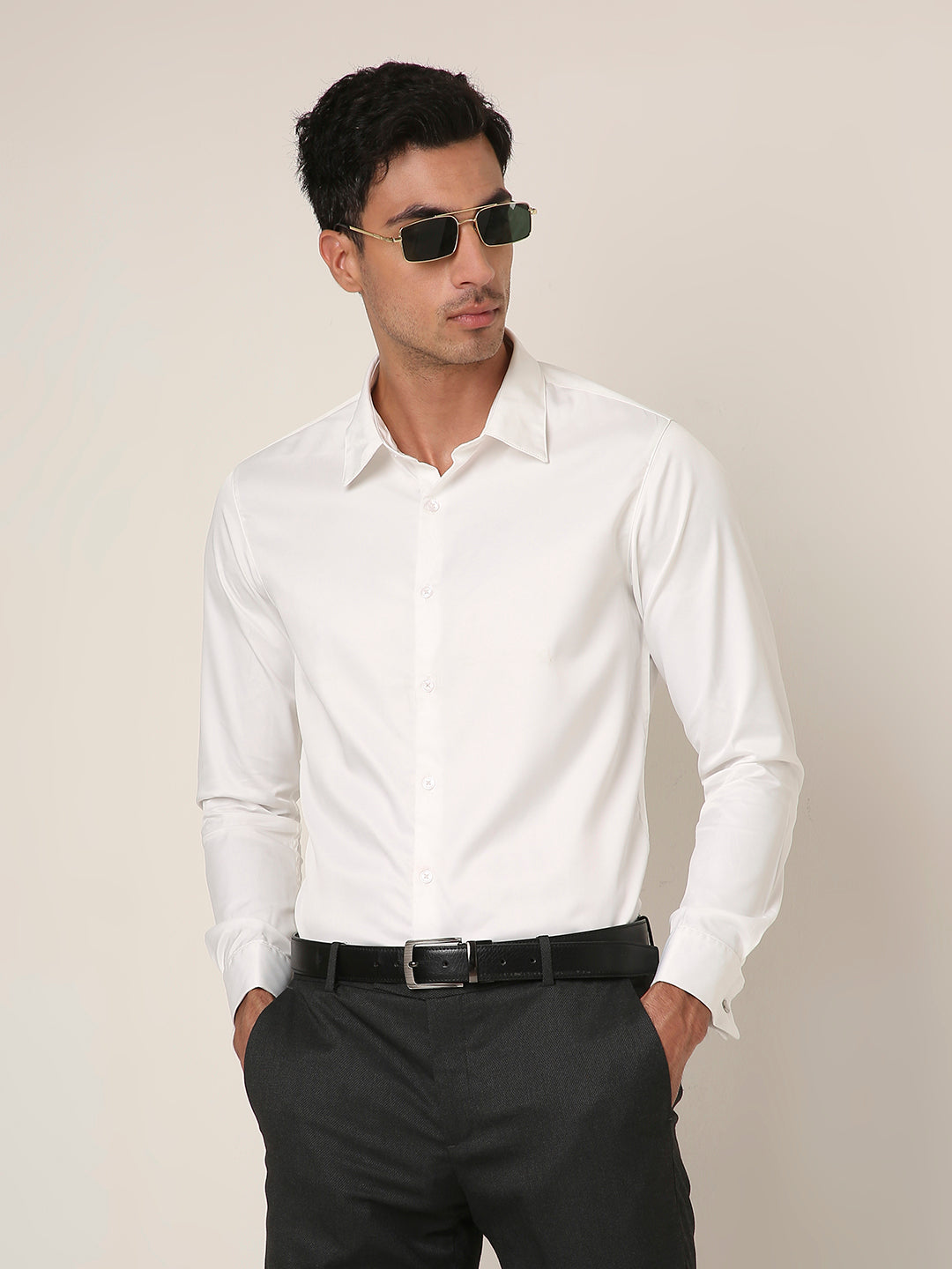Classic White Satin Formal Shirt