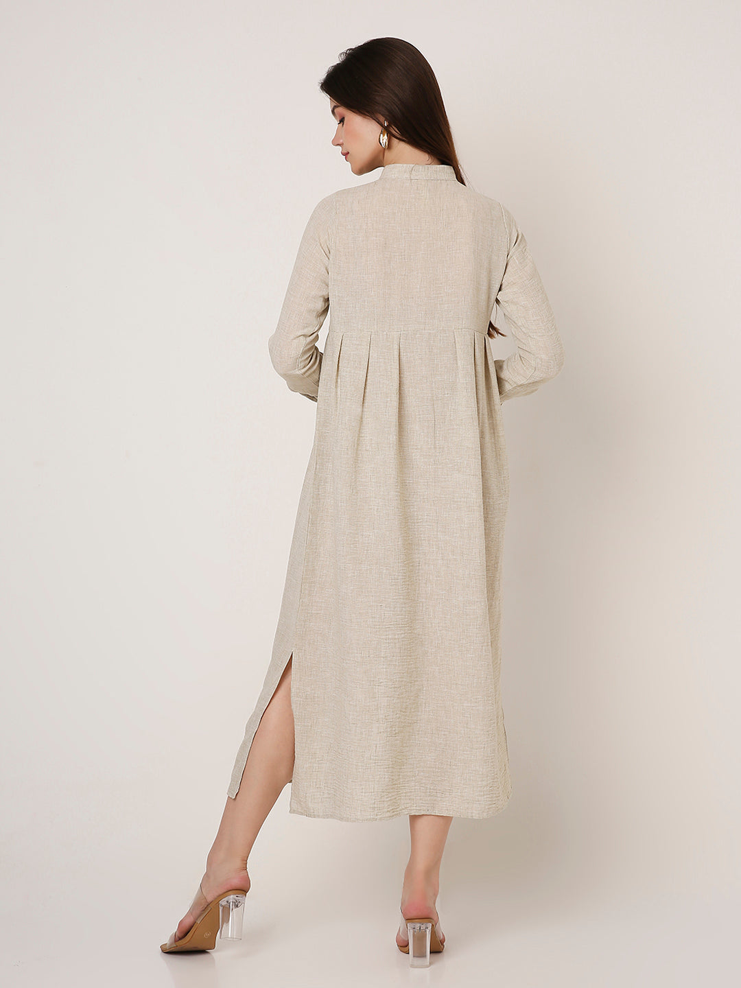 CLASSIC LINEN BLEND WHITE BUTTON-DOWN SHIRT DRESS