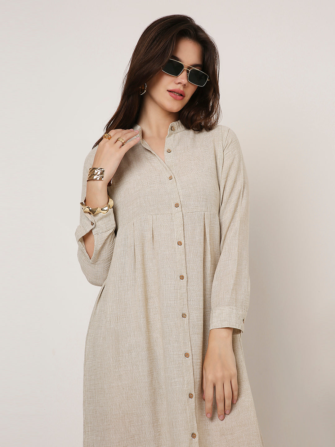 CLASSIC LINEN BLEND WHITE BUTTON-DOWN SHIRT DRESS