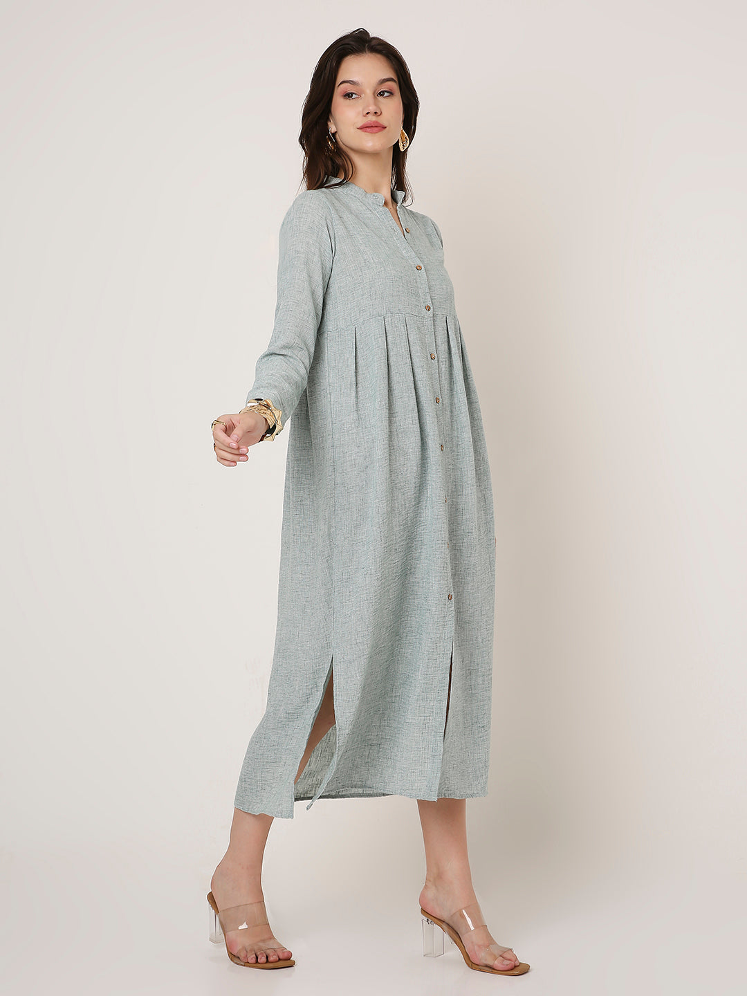 CLASSIC LINEN BLEND WHITE BUTTON-DOWN SHIRT DRESS
