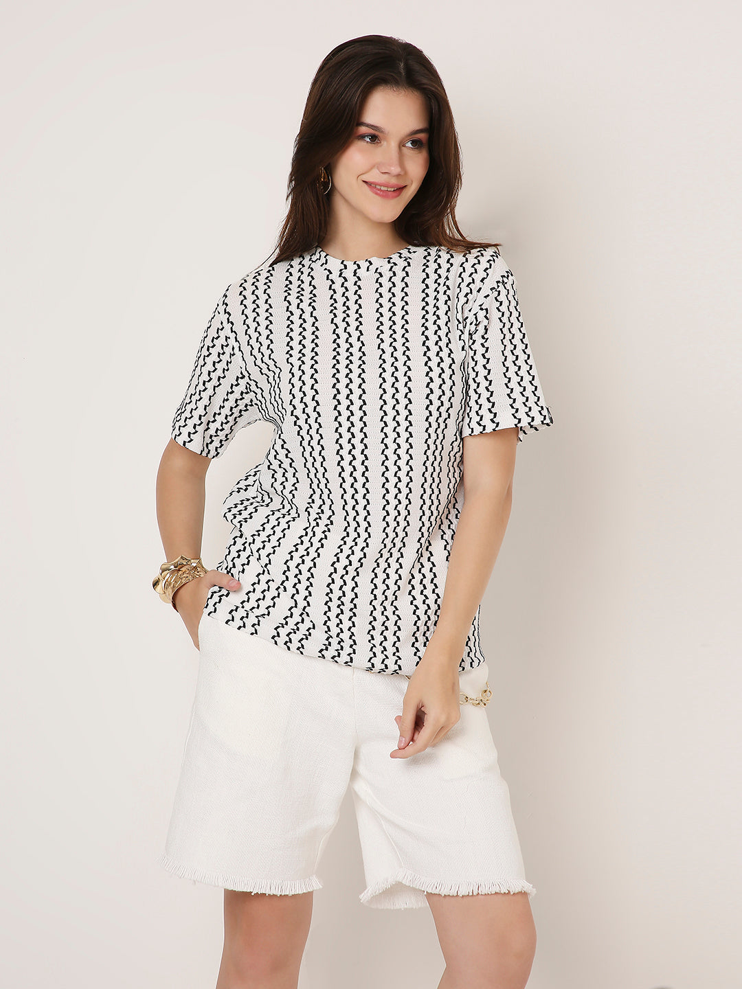 ABSTRACT PATTERNED CREW NECK BOYFRIEND T-SHIRT