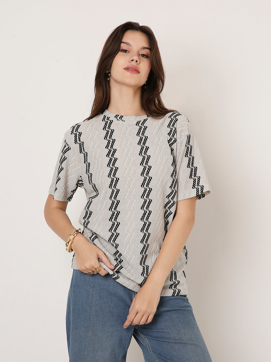 ABSTRACT PATTERNED CREW NECK BOYFRIEND T-SHIRT