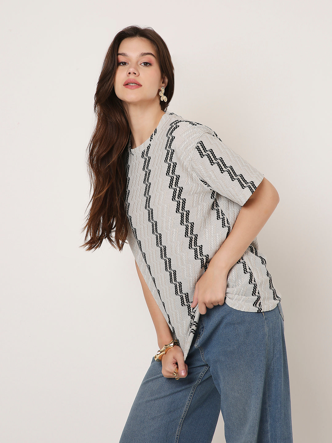 ABSTRACT PATTERNED CREW NECK BOYFRIEND T-SHIRT