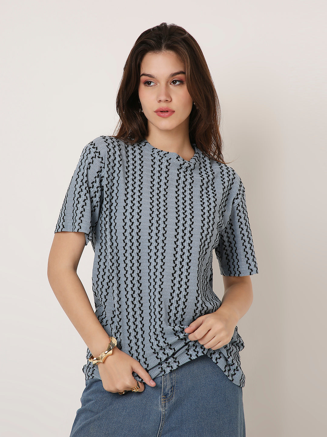 ABSTRACT PATTERNED CREW NECK BOYFRIEND T-SHIRT