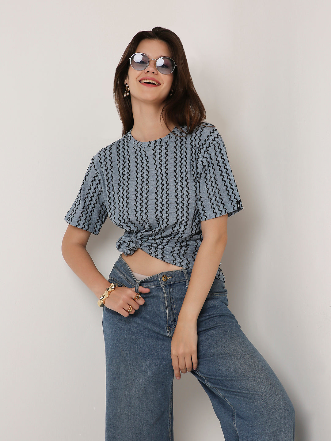 ABSTRACT PATTERNED CREW NECK BOYFRIEND T-SHIRT