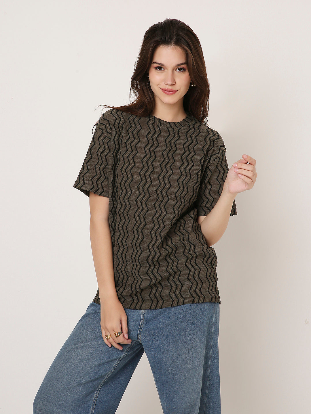 ABSTRACT PATTERNED CREW NECK BOYFRIEND T-SHIRT