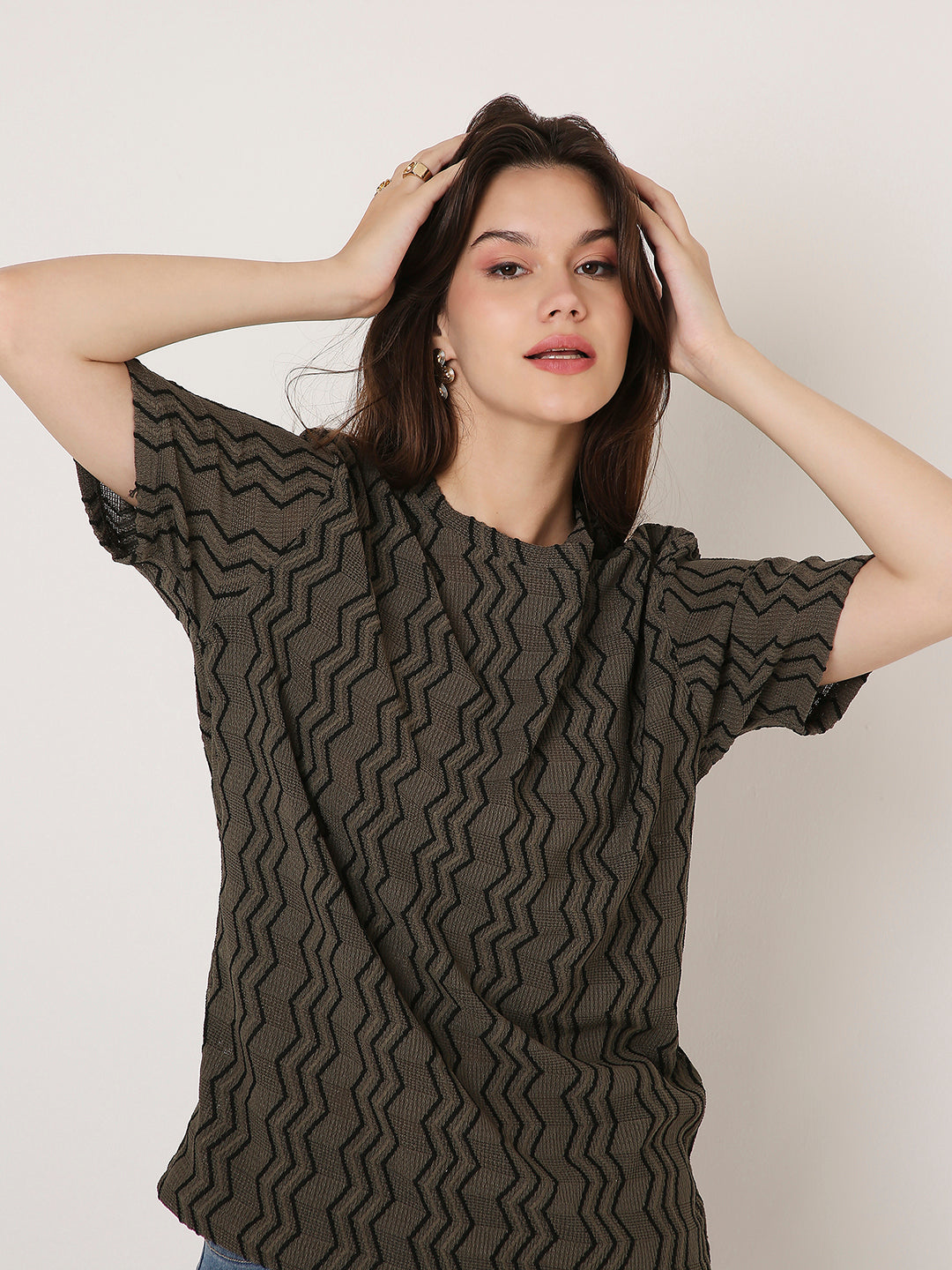 ABSTRACT PATTERNED CREW NECK BOYFRIEND T-SHIRT