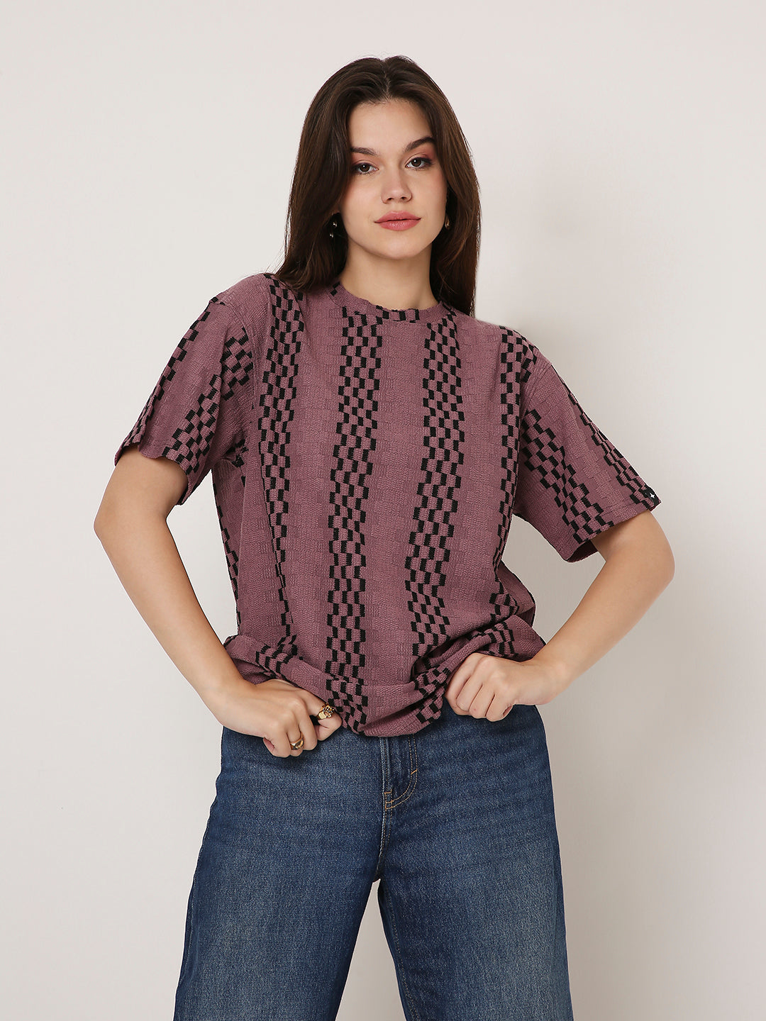 ABSTRACT PATTERNED CREW NECK BOYFRIEND T-SHIRT