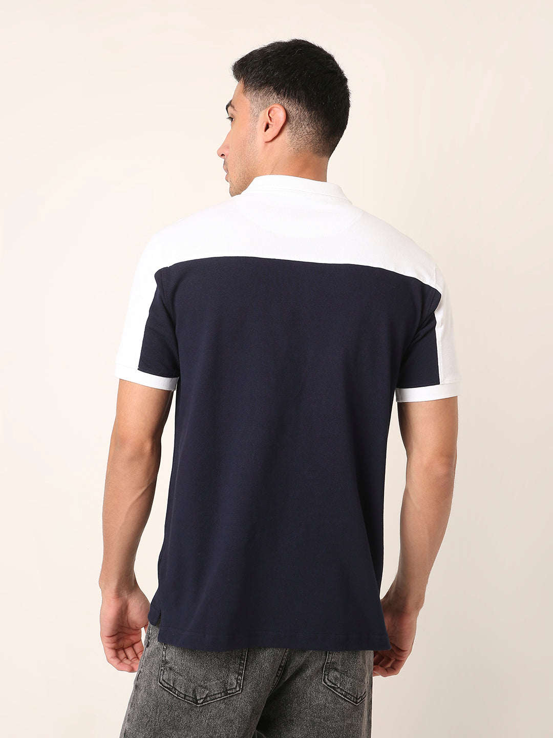 Navy-white Colorblock Polo T-Shirt