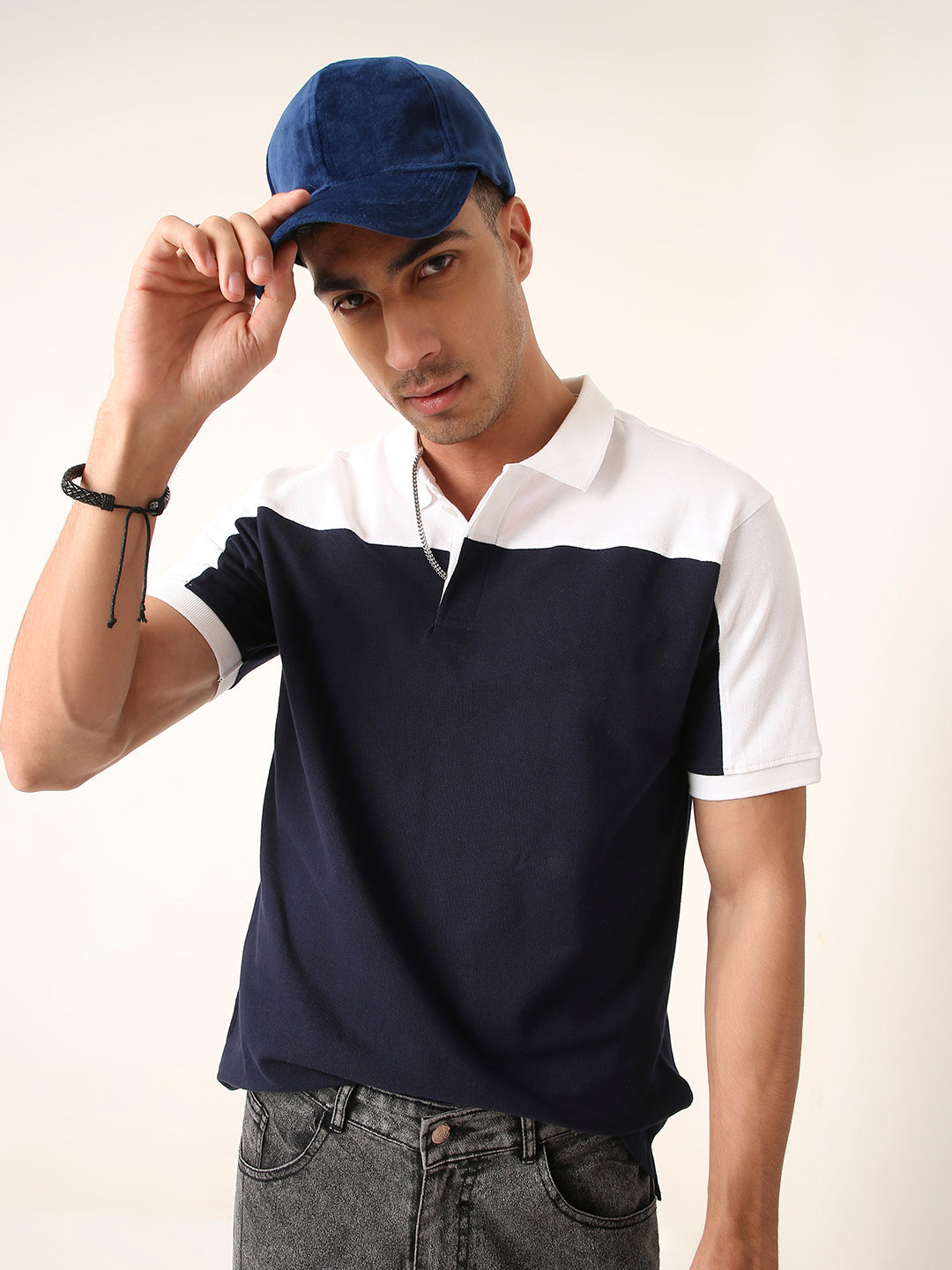 Navy-white Colorblock Polo T-Shirt