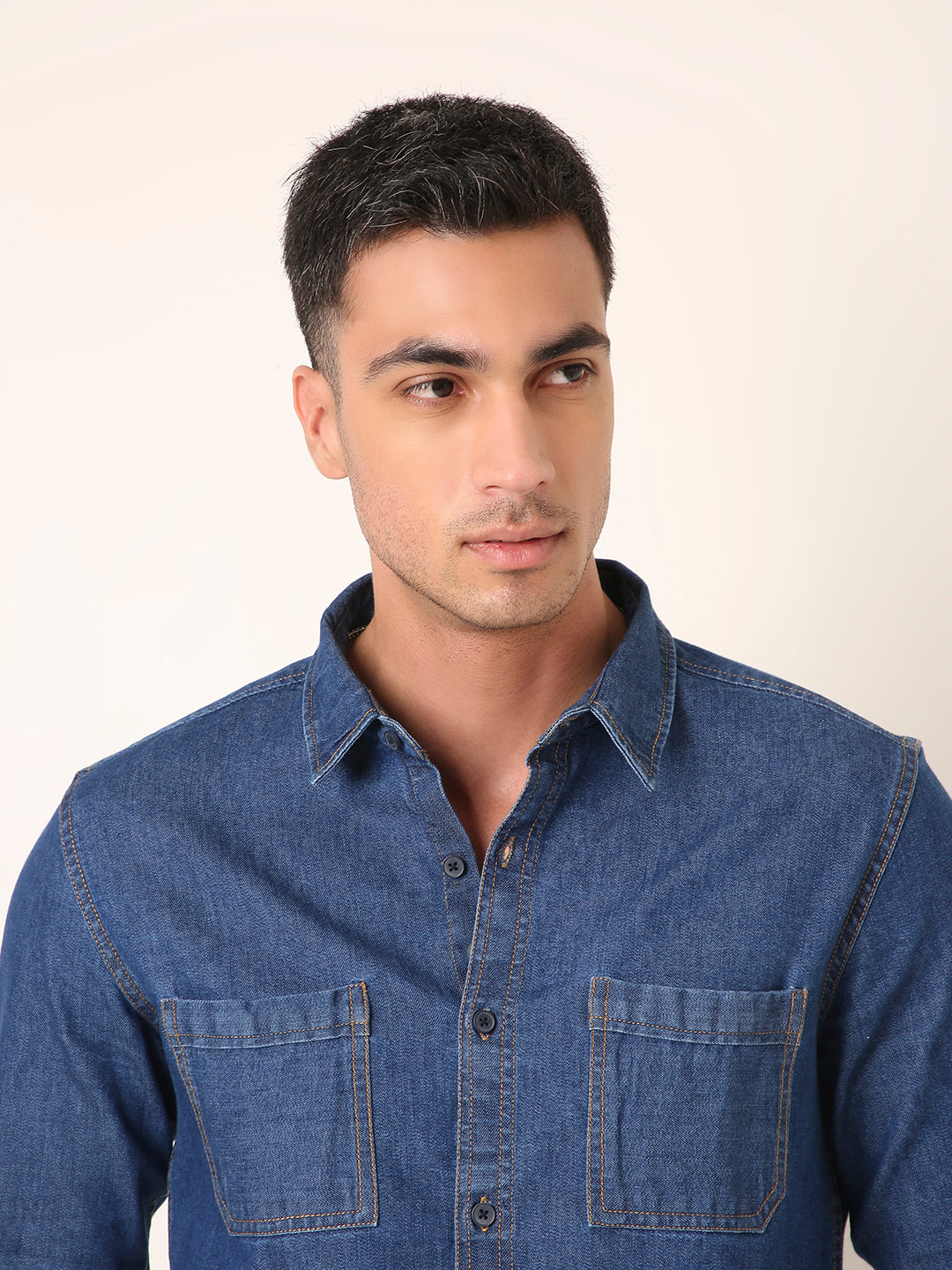 MID Blue Denim Casual Shirt with Dual Chest Pockets