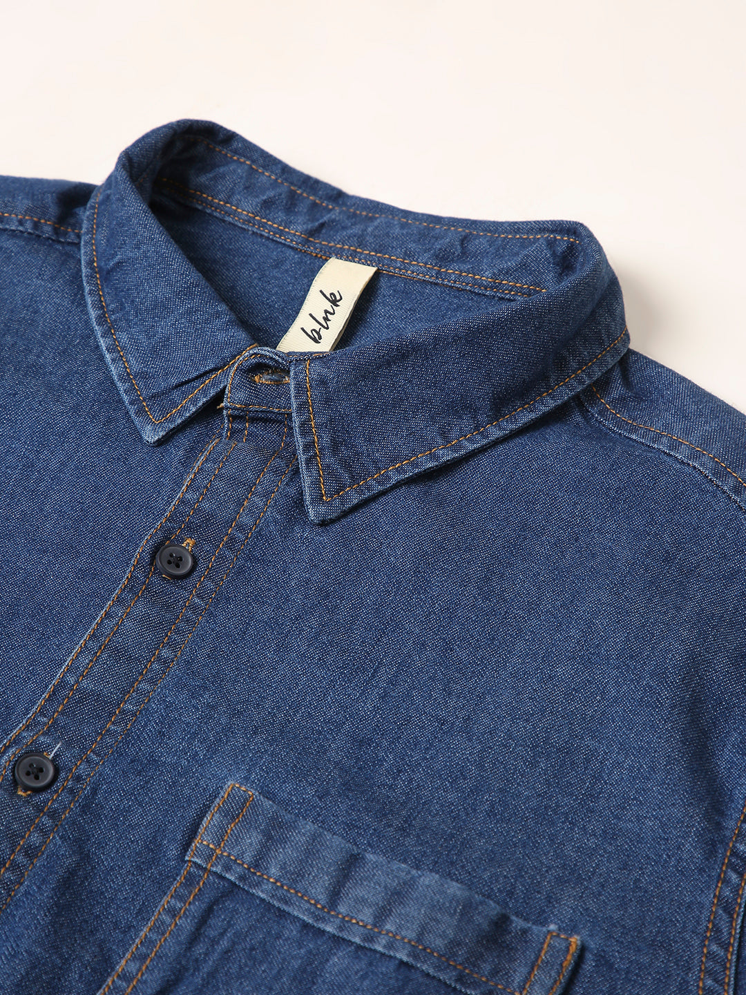 MID Blue Denim Casual Shirt with Dual Chest Pockets