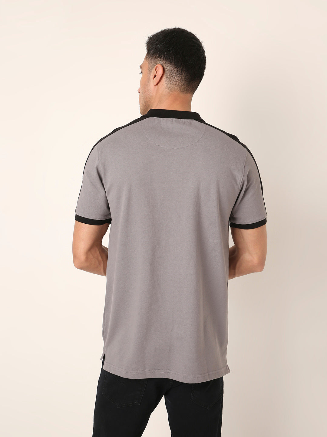 Grey & Black Contrast Polo T-Shirt