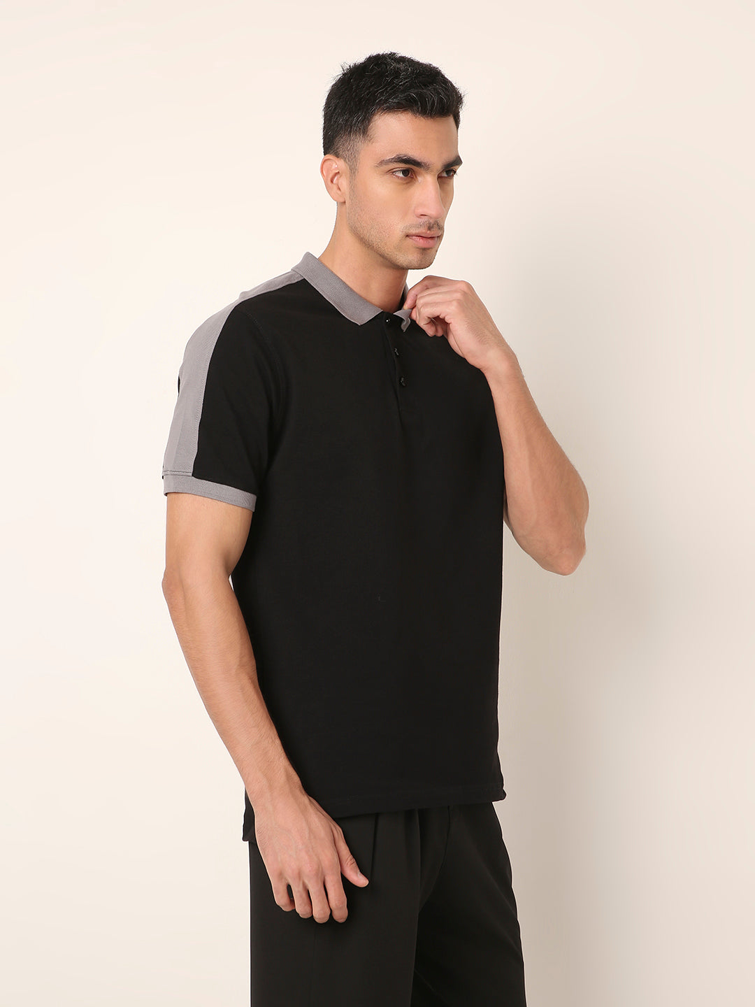 Black & Gery Contrast Polo T-Shirt