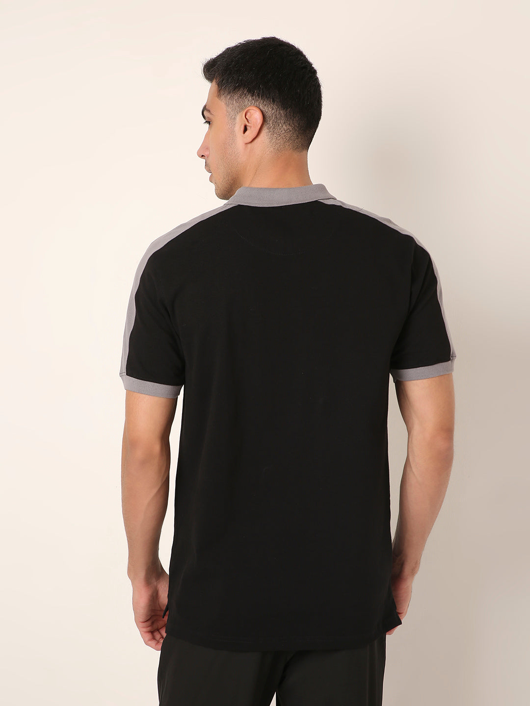Black & Gery Contrast Polo T-Shirt