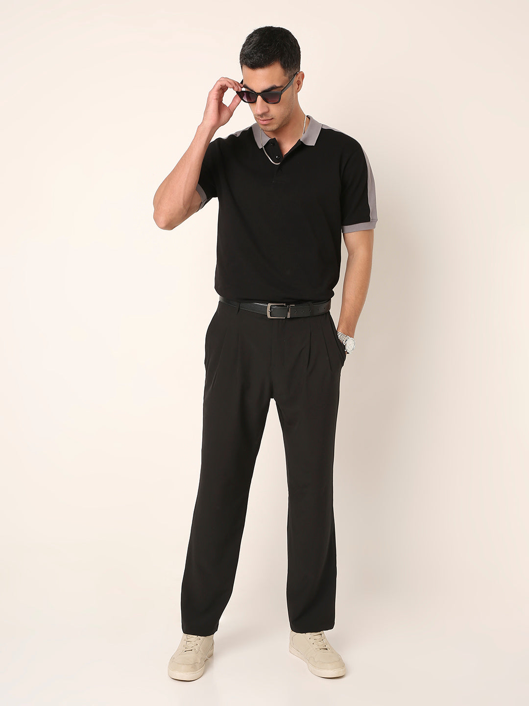 Black & Gery Contrast Polo T-Shirt