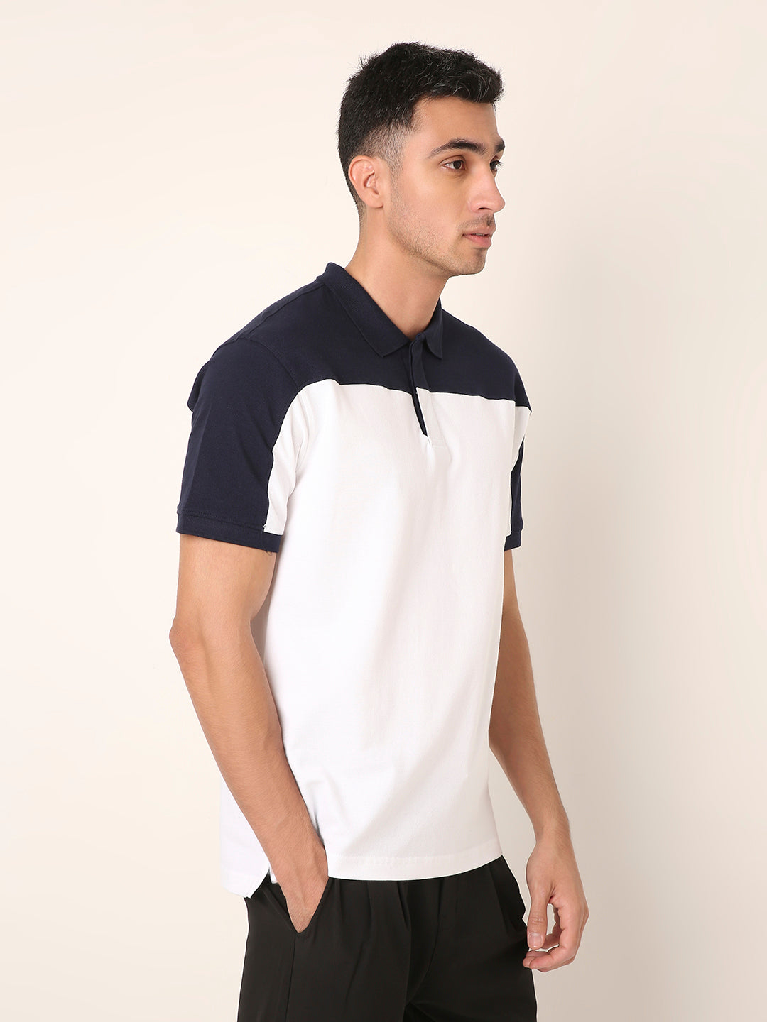 White-Navy Colorblock Polo T-Shirt