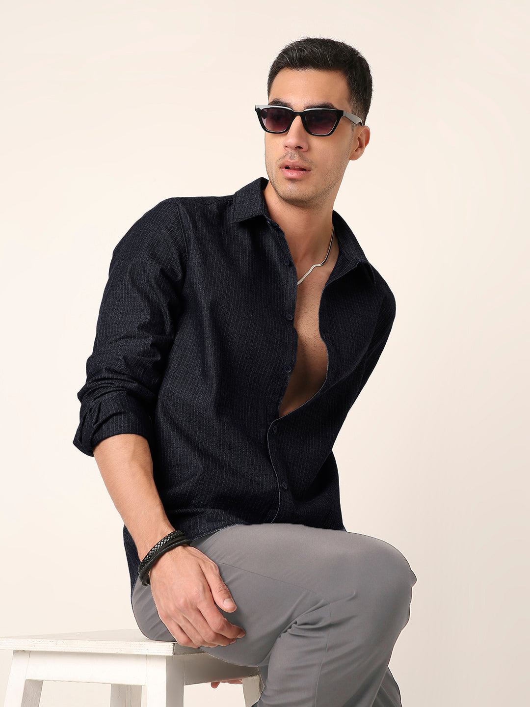 Casual Denim DARK Blue Button-Down Shirt