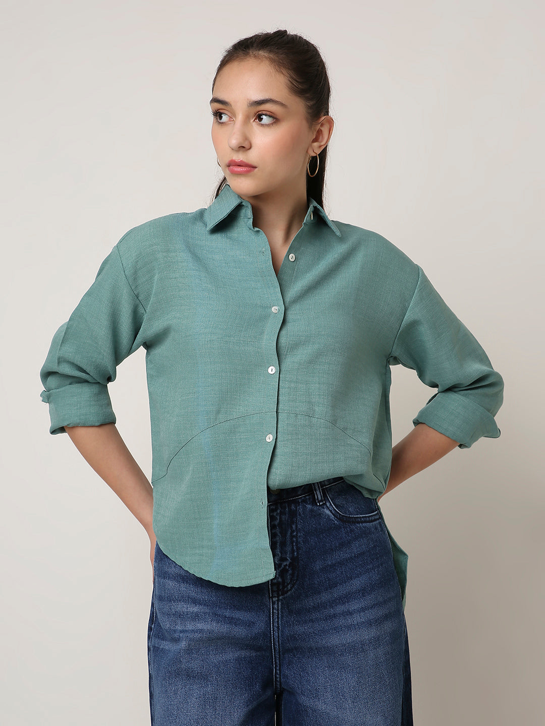 GREEN STRUCTURED COMFORT SHIRT