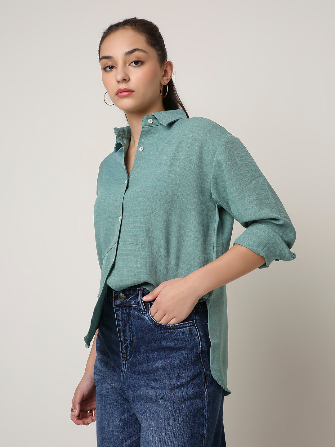 GREEN STRUCTURED COMFORT SHIRT