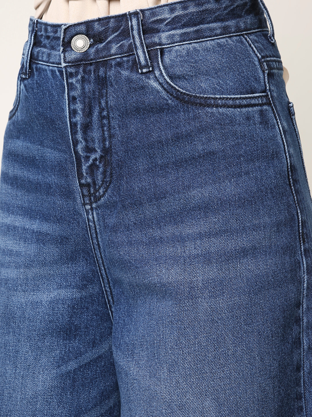 Dark Blue High-Waist Wide Leg Denim Jeans