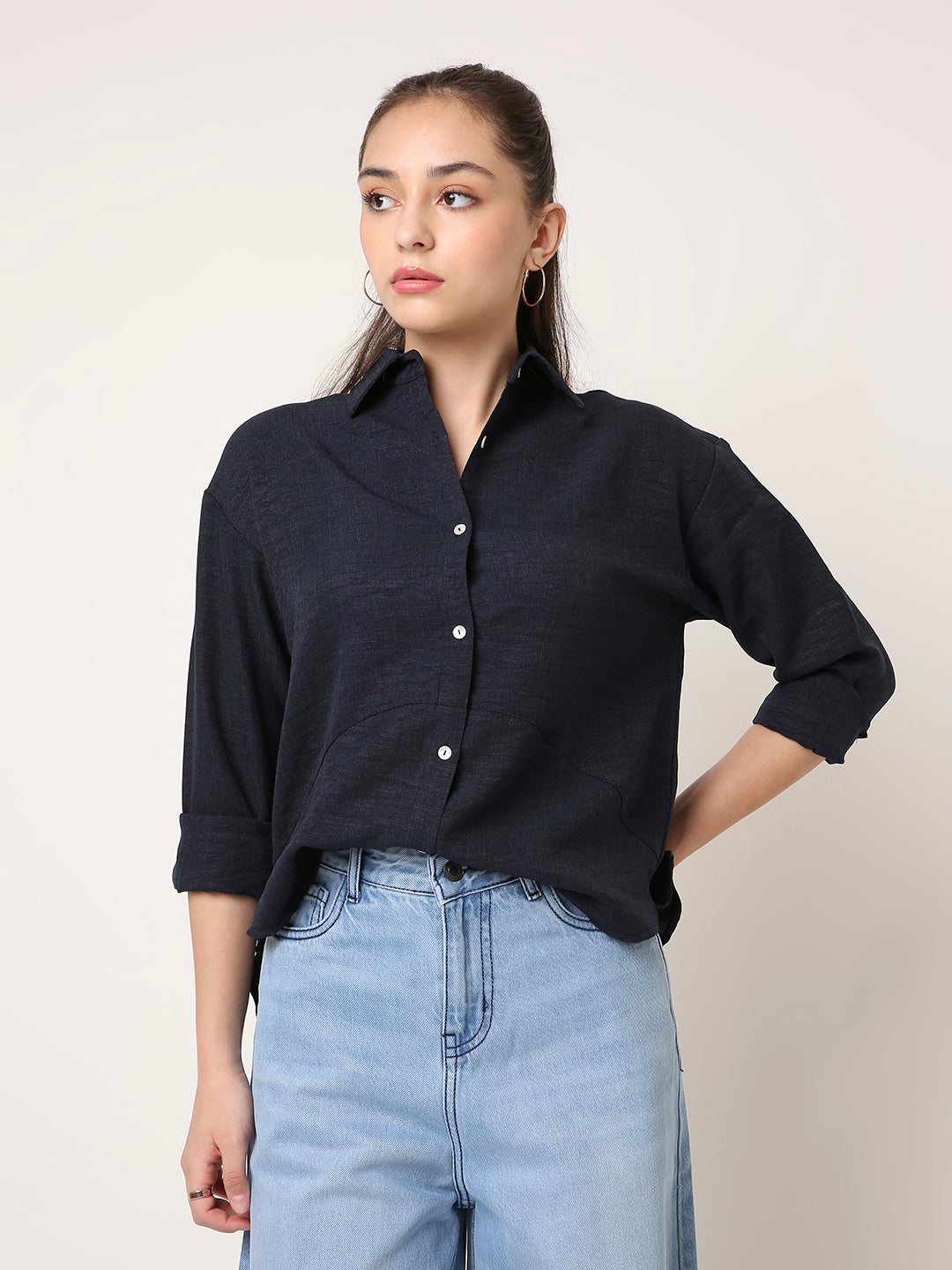 NAVY BLUE STRUCTURED COMFORT SHIRT