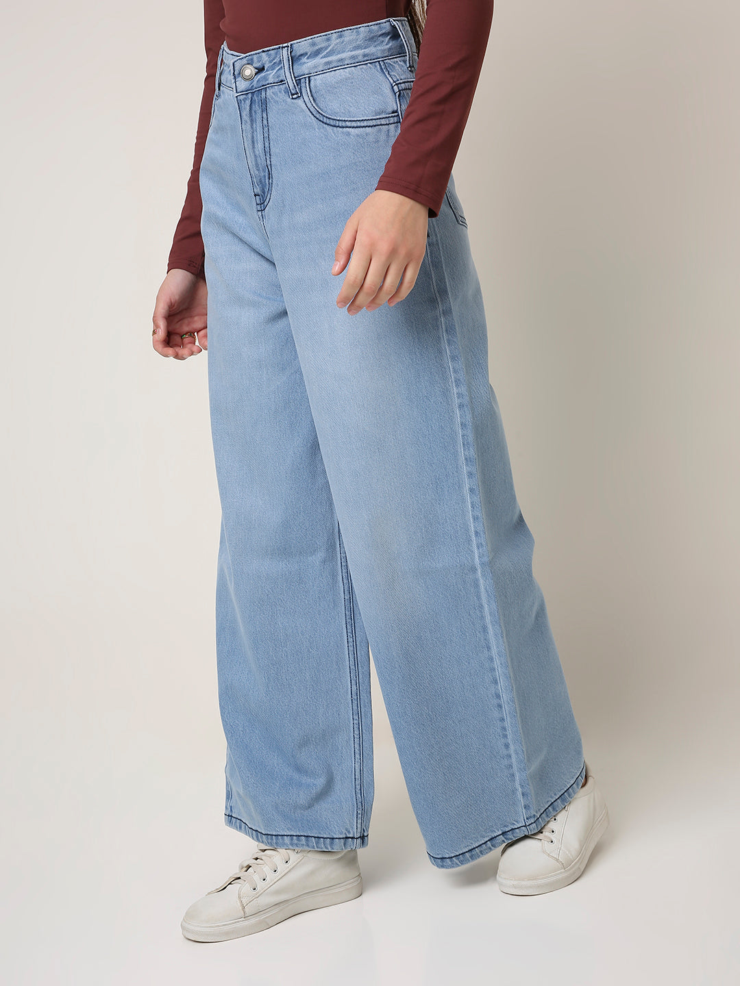 Light Blue High-Waist Wide Leg Denim Jeans
