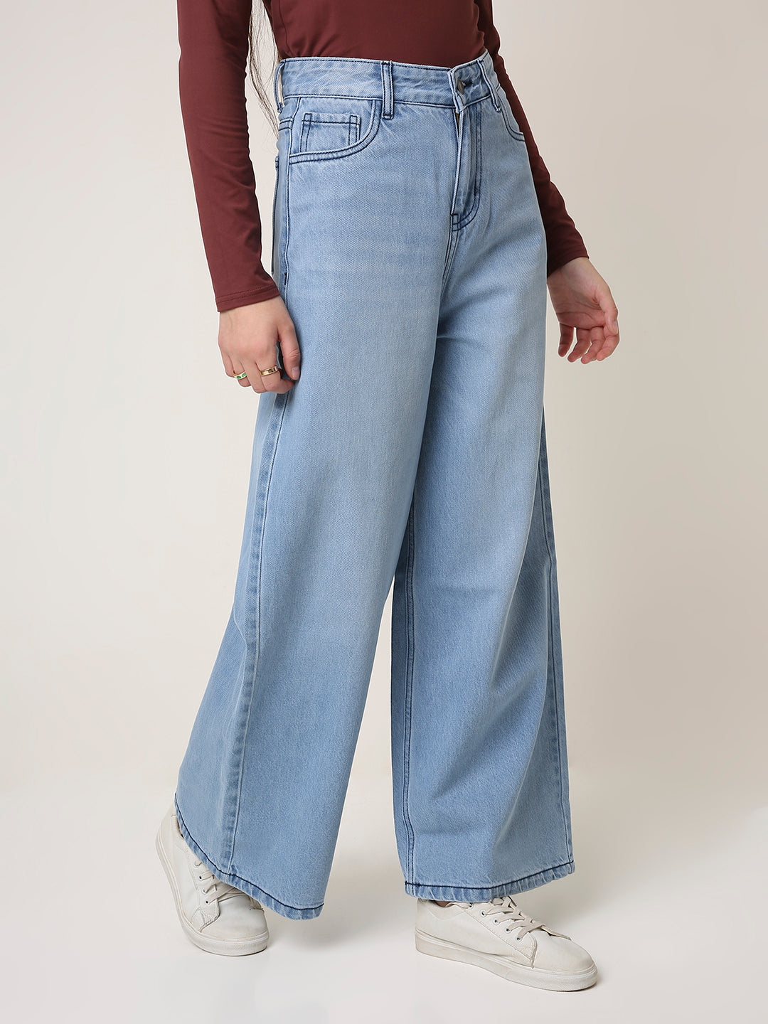 Light Blue High-Waist Wide Leg Denim Jeans