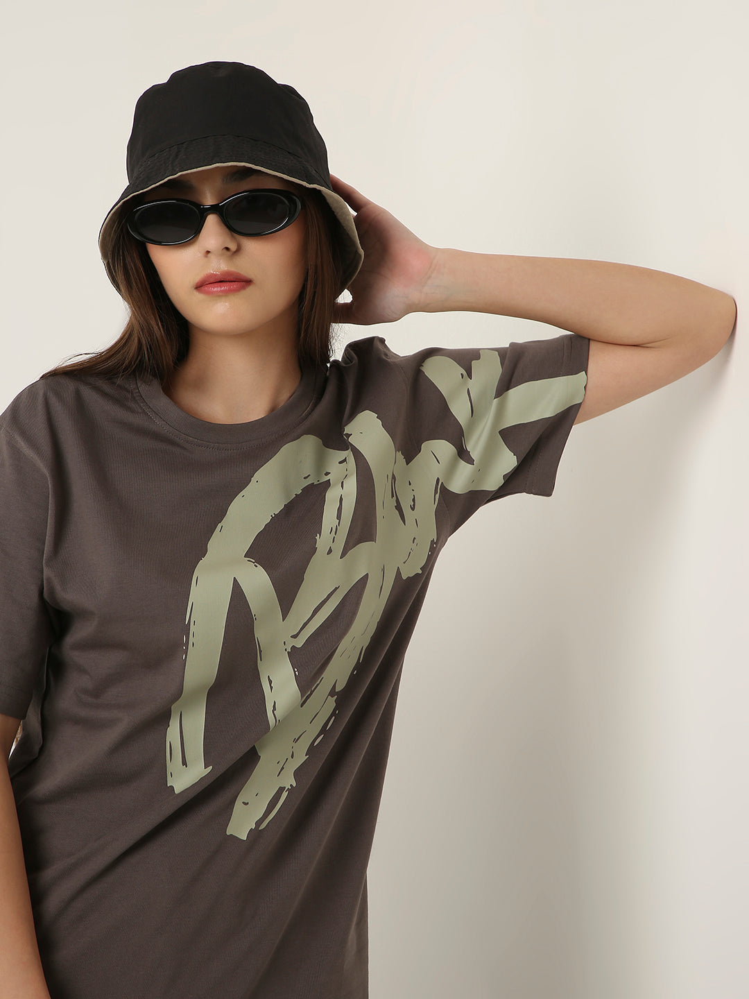 RELAXED FIT:GREY PRINTED TSHIRT