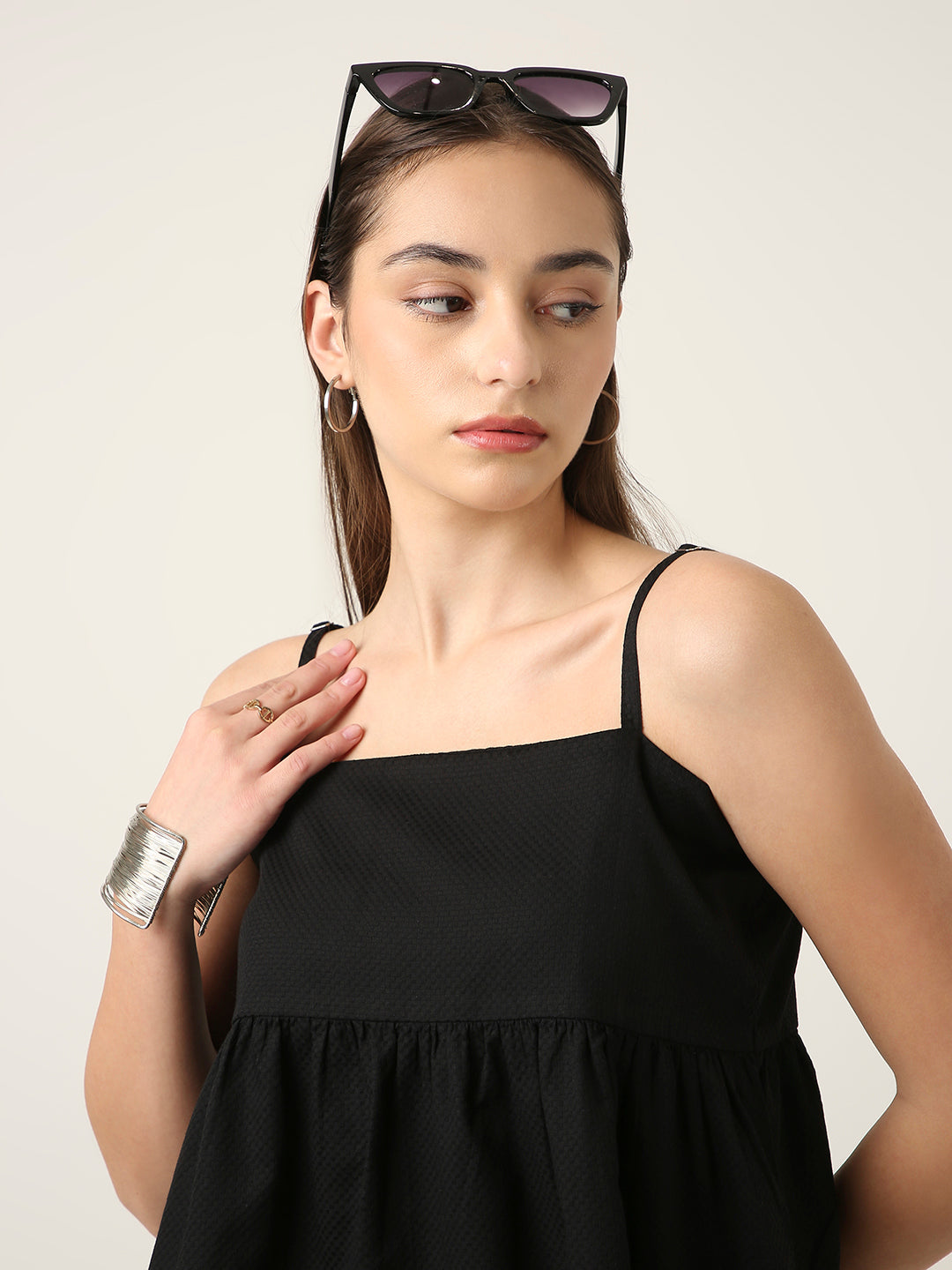 BLACK PLEATED CAMI COTTON TOP