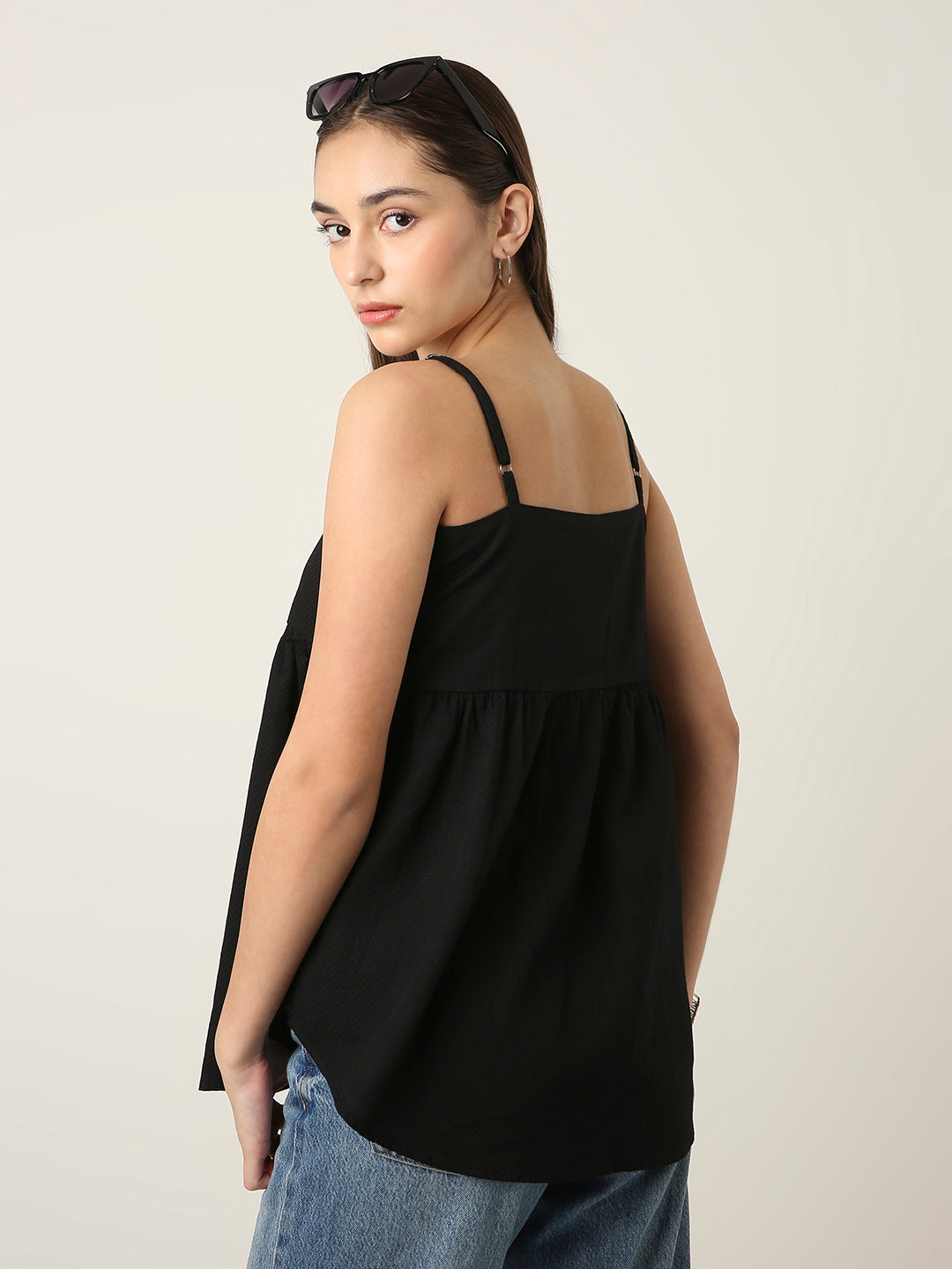 BLACK PLEATED CAMI COTTON TOP