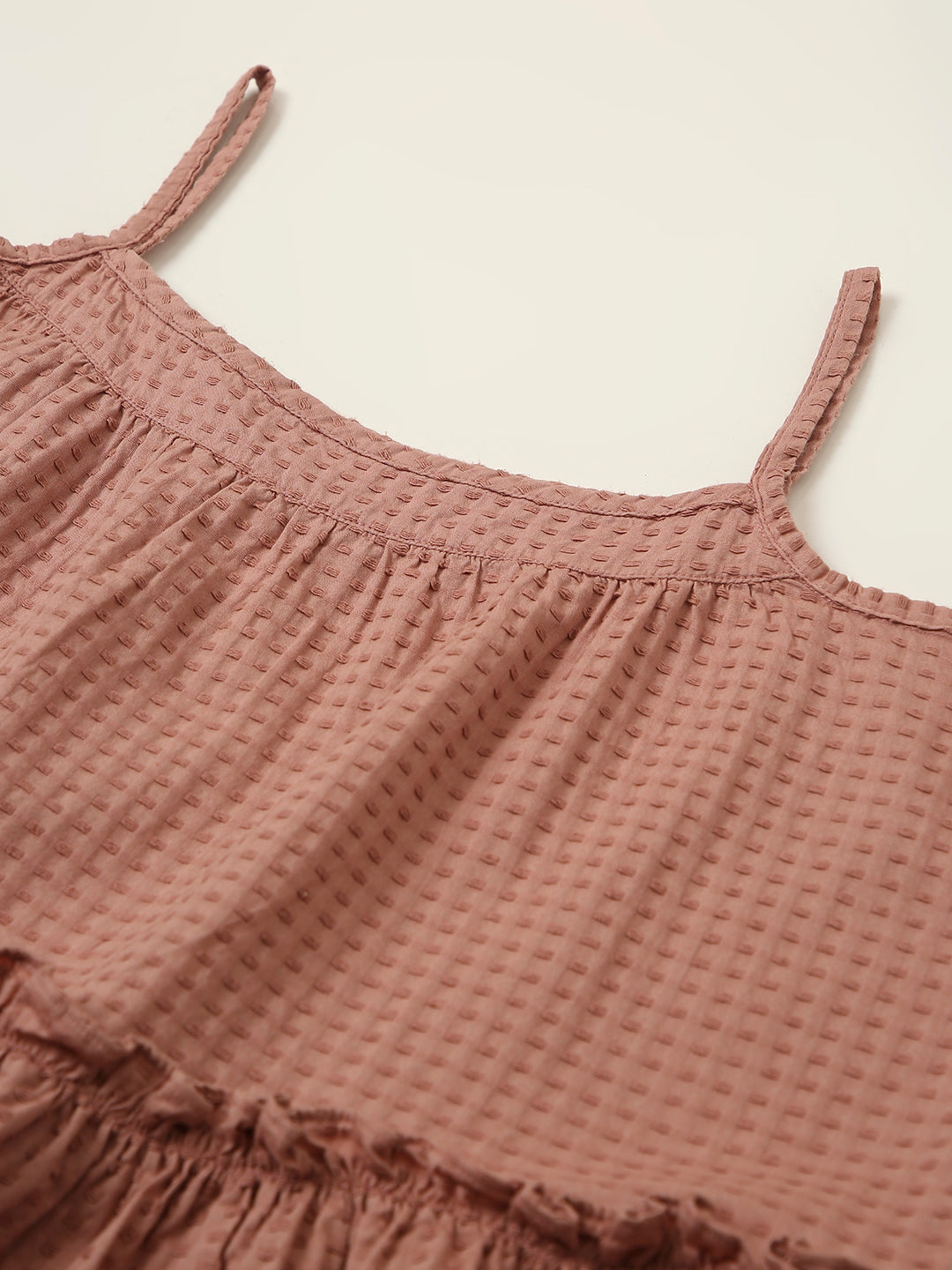 PEACH TEXTURED SPAGHETTI STRAP LAYERED TOP