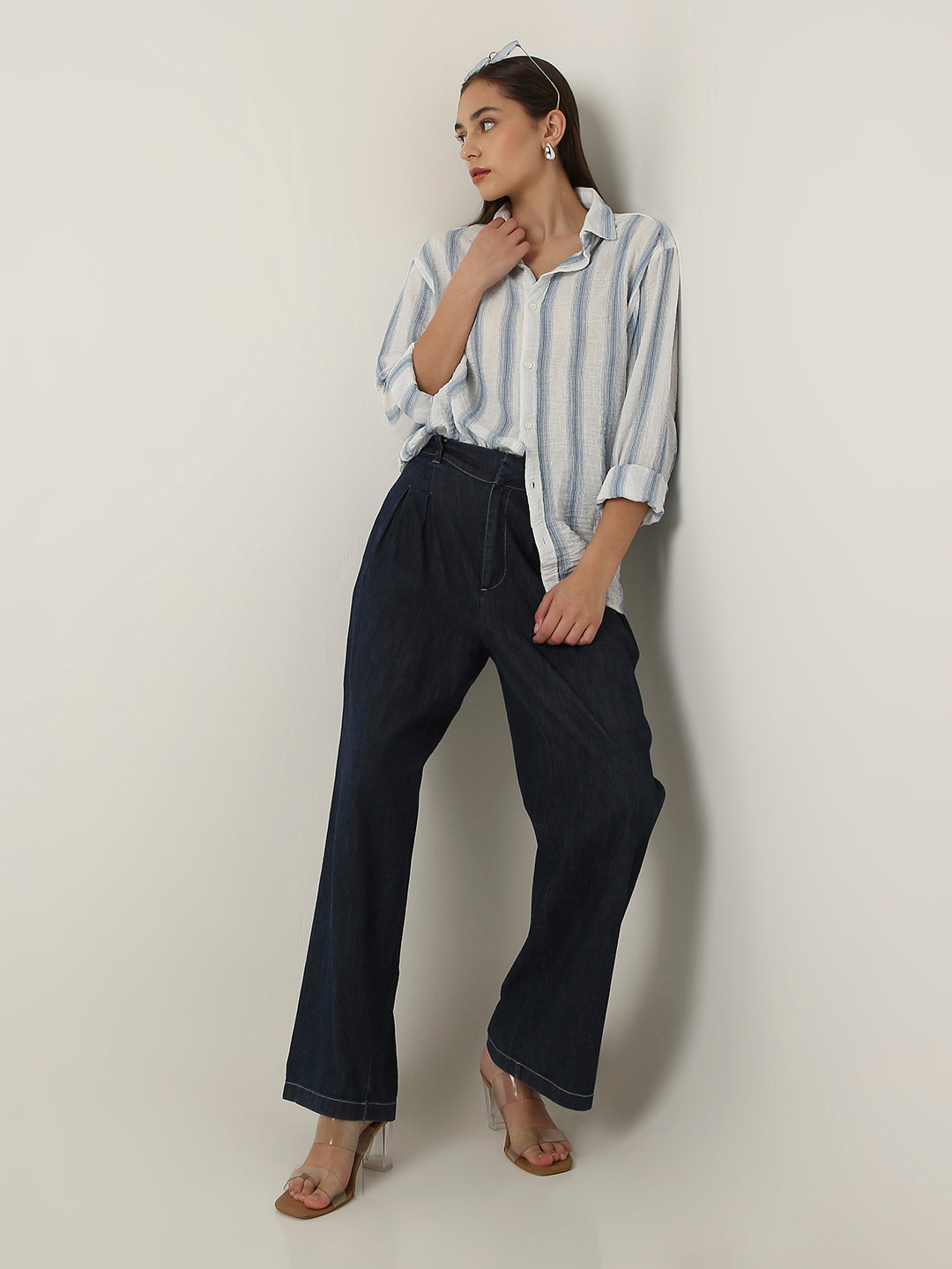 Blue Striped Linen Blend Shirt