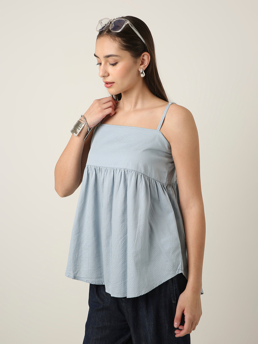 BLUE PLEATED CAMI COTTON TOP