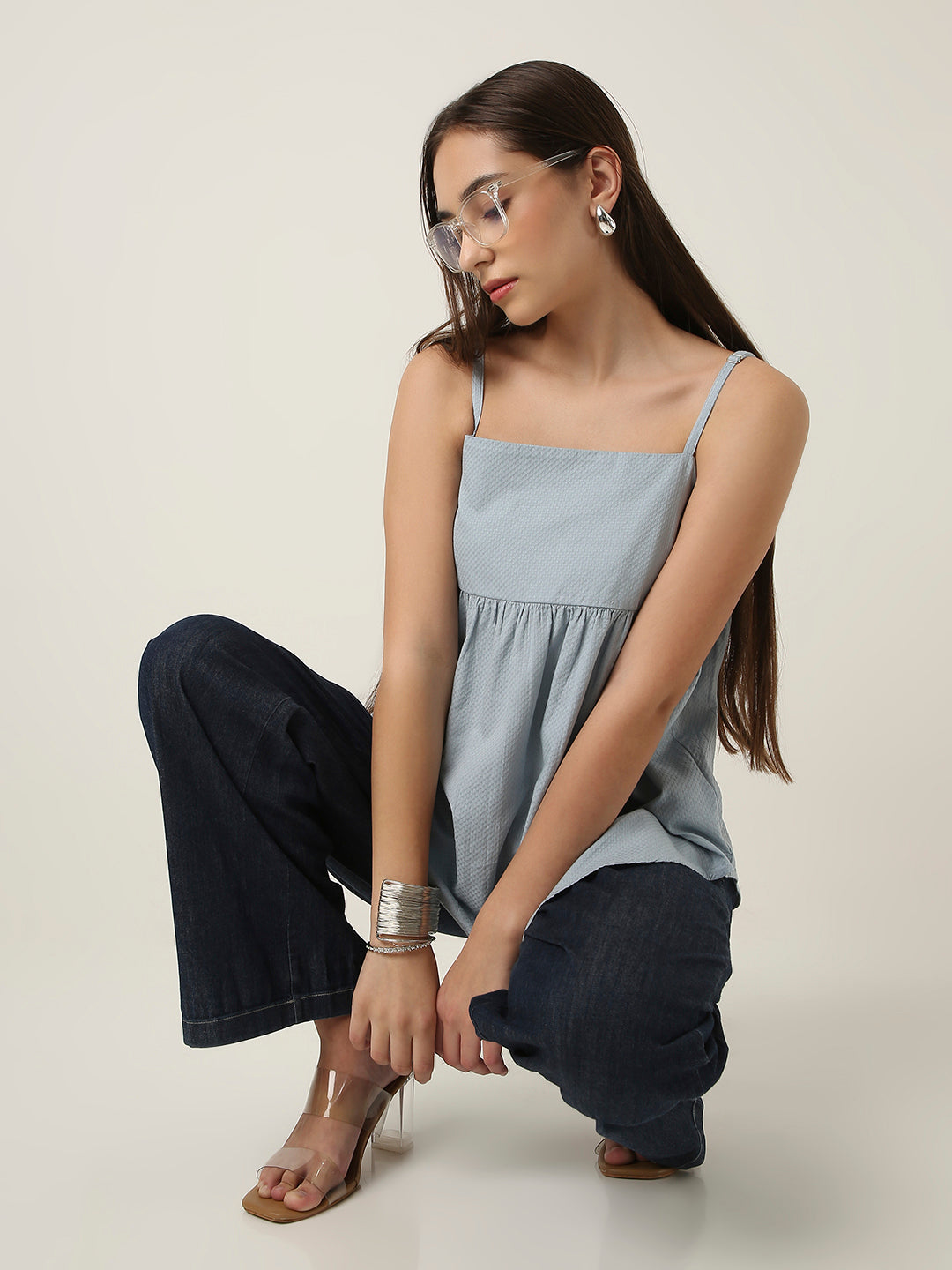 BLUE PLEATED CAMI COTTON TOP