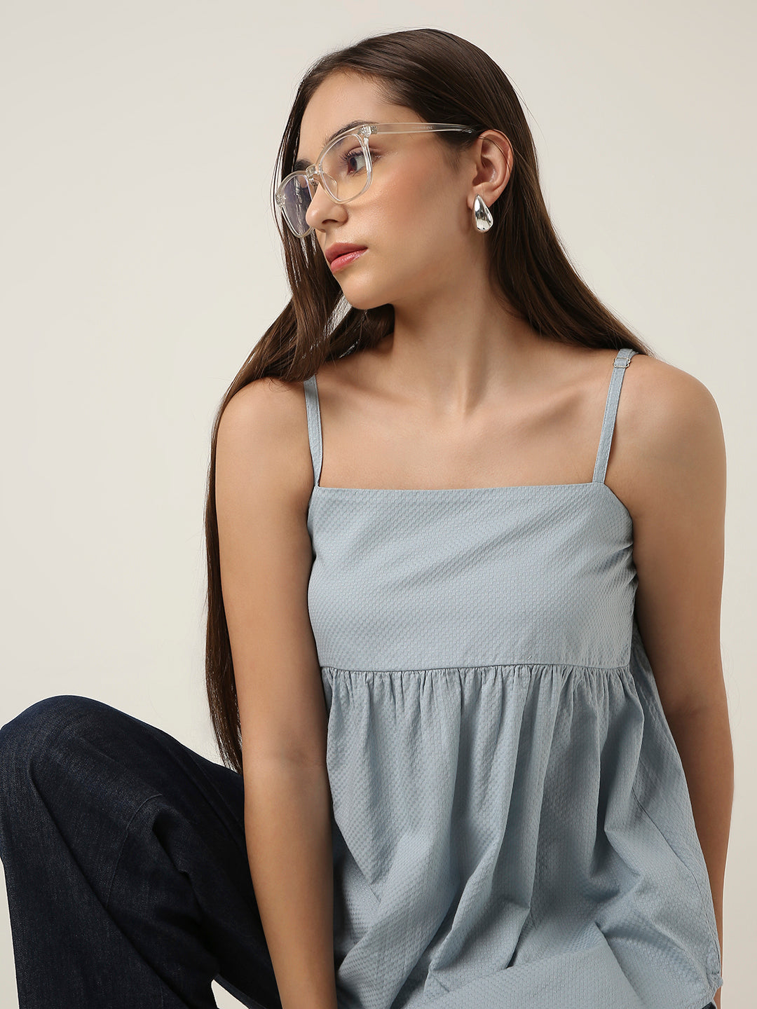 BLUE PLEATED CAMI COTTON TOP