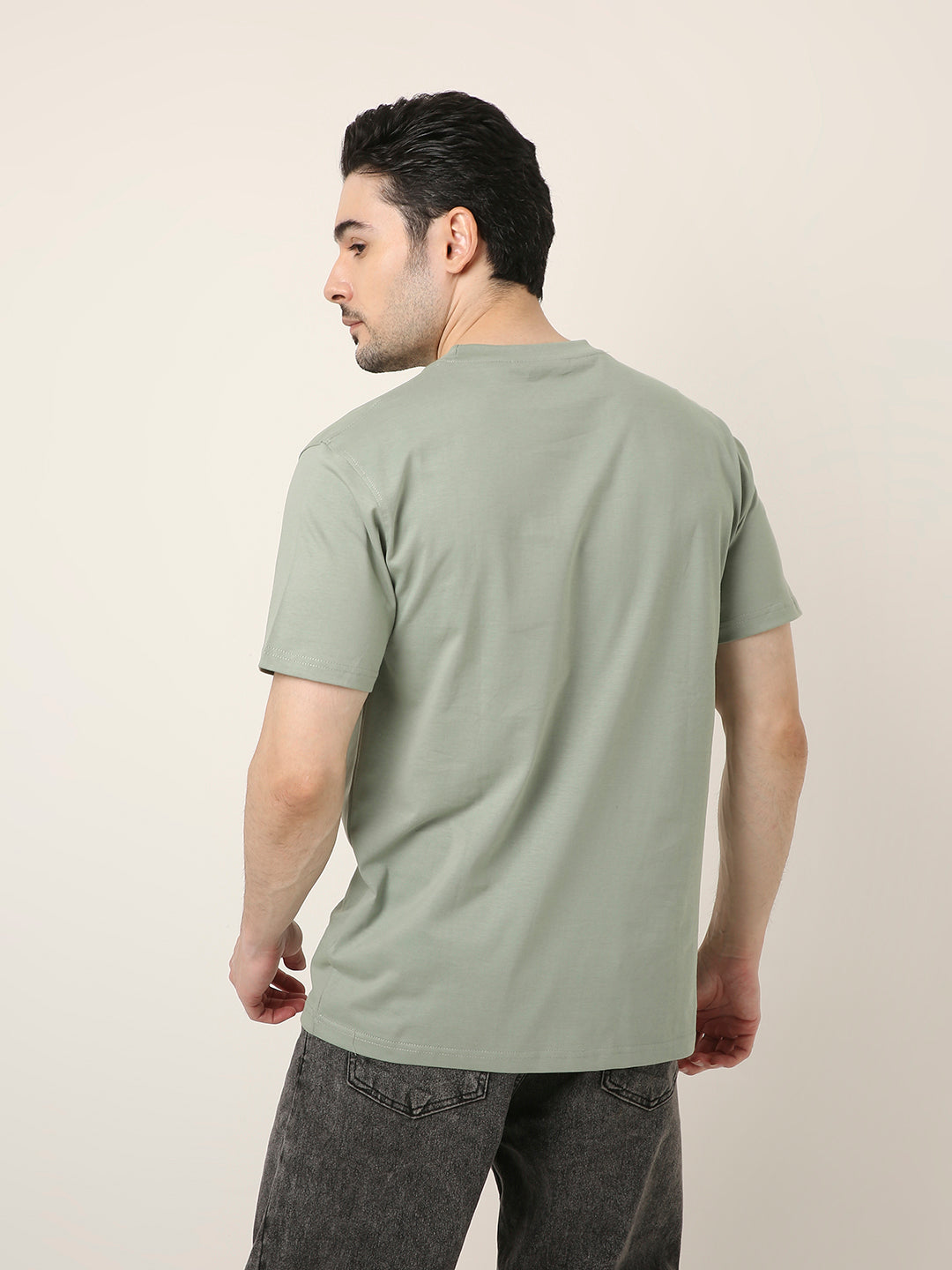 RELAXED FIT:SAGE GREEN PRINTED TSHIRT