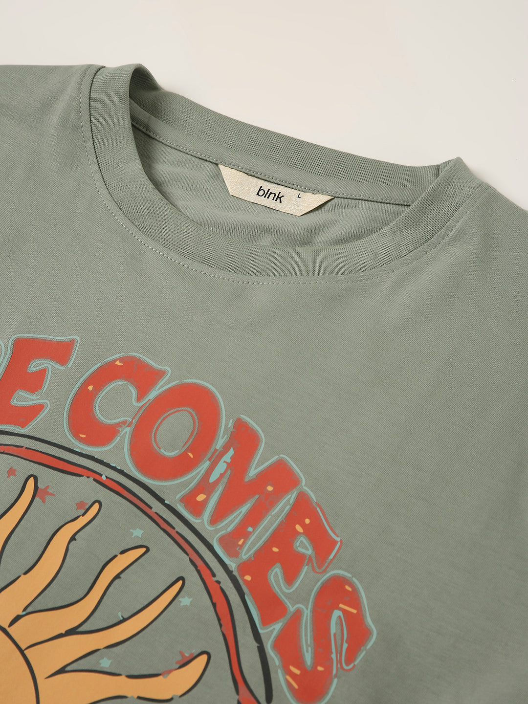 RELAXED FIT:SAGE GREEN PRINTED TSHIRT