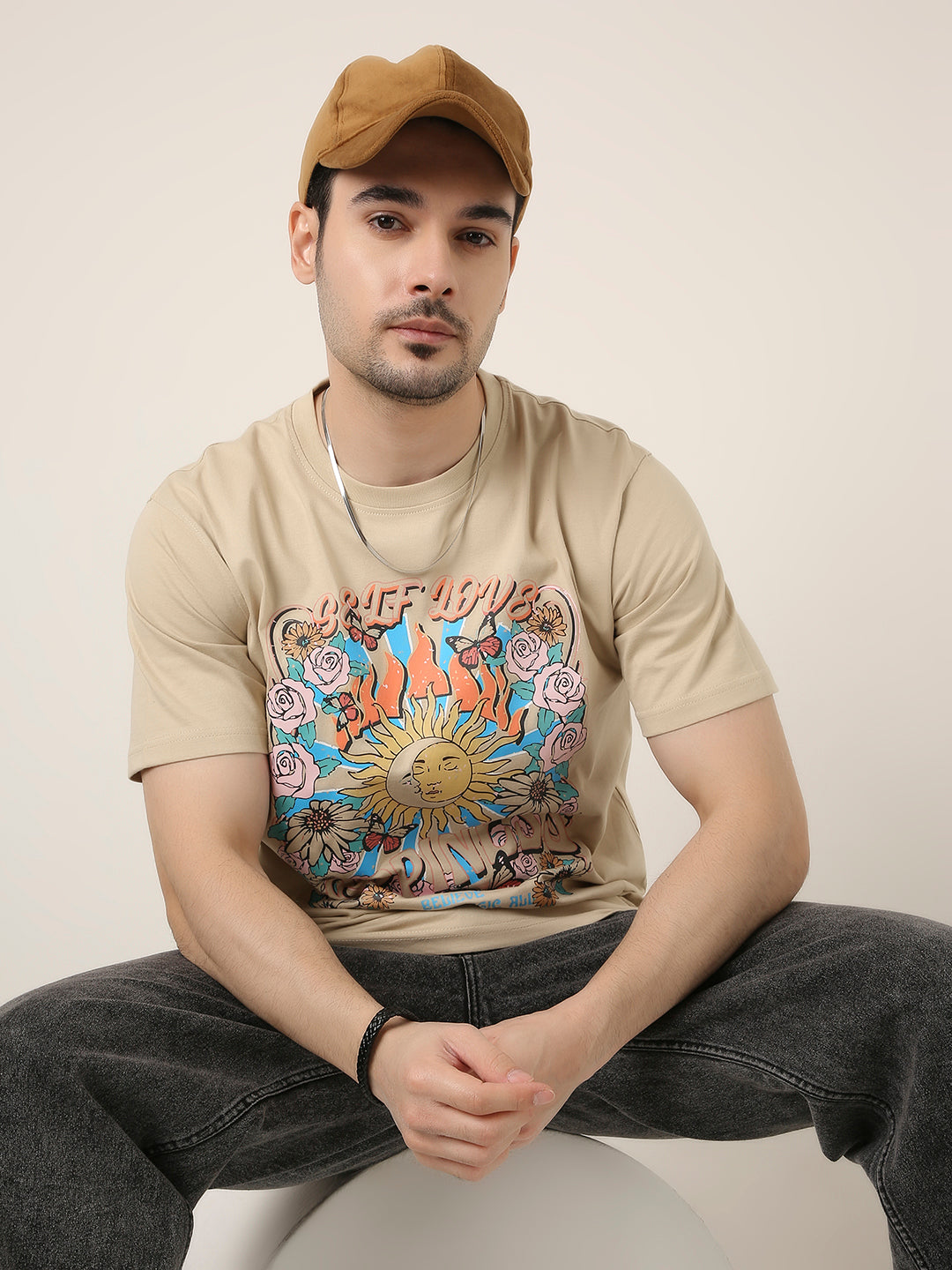 RELAXED FIT:SAND PRINTED TSHIRT