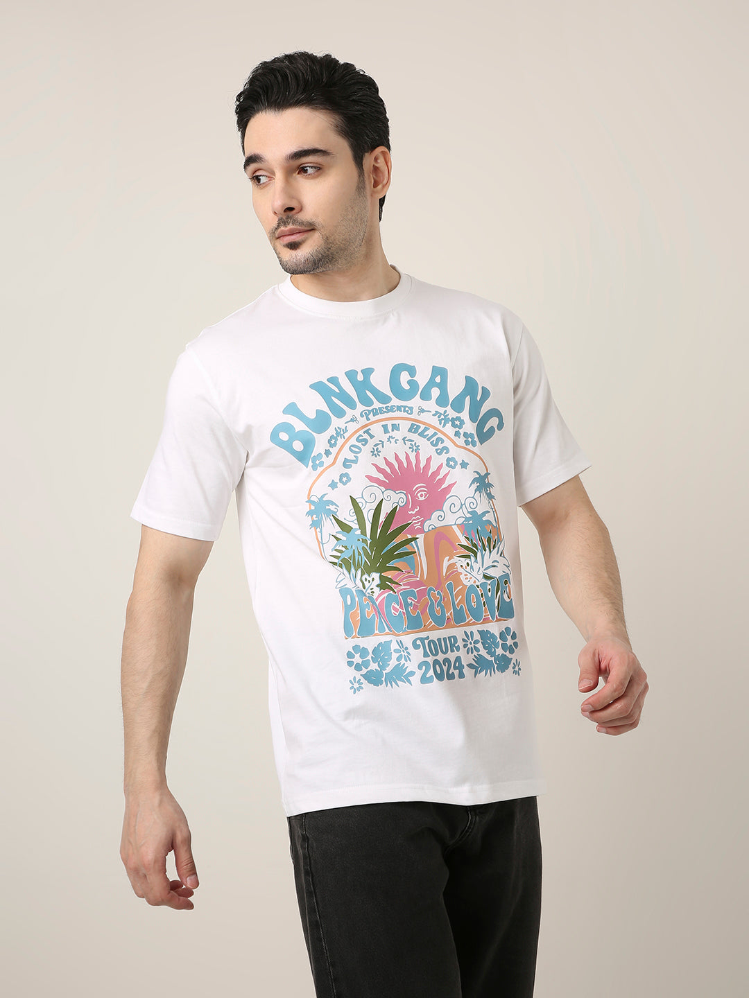 RELAXED FIT:WHITE PRINTED TSHIRT