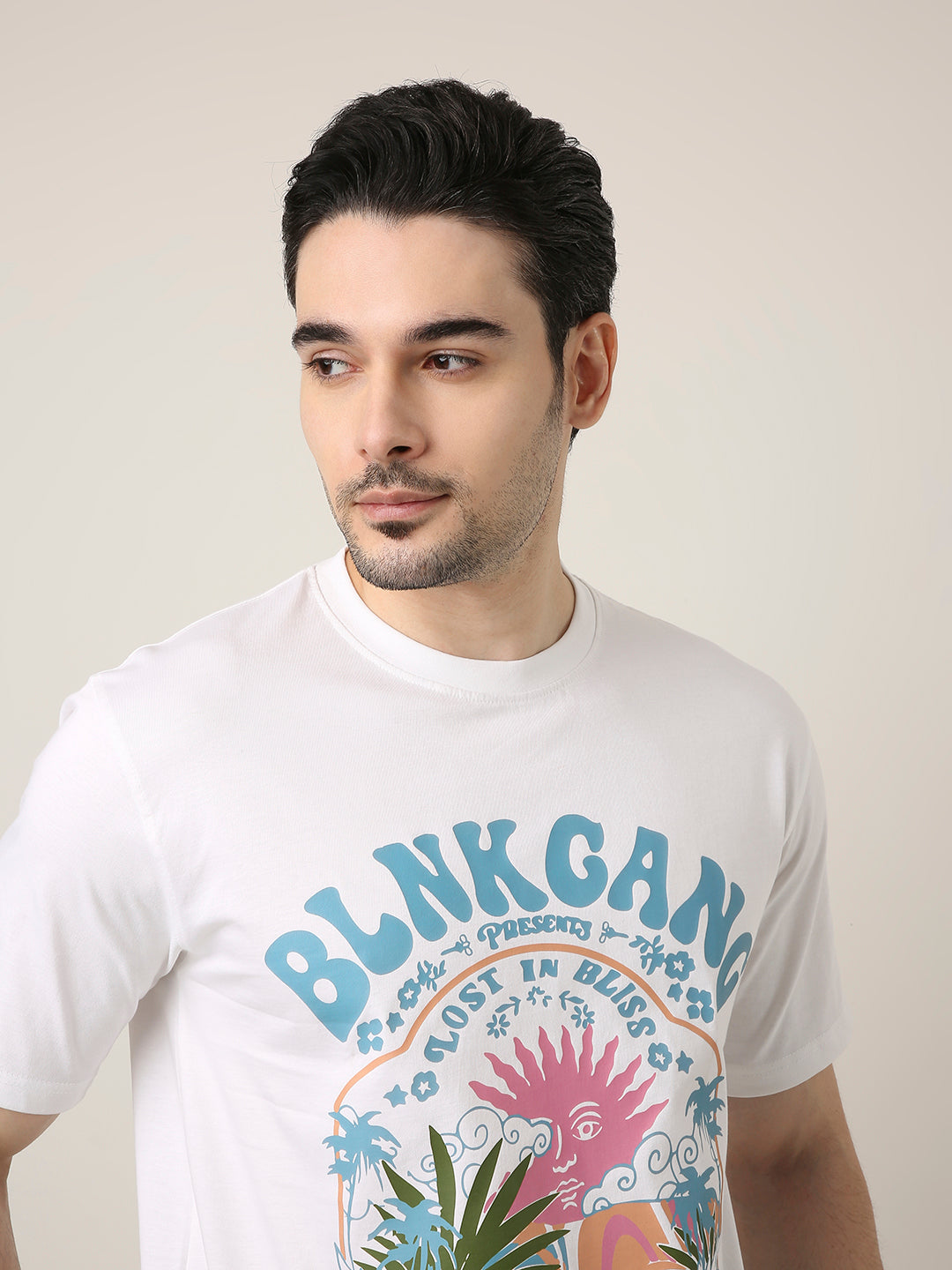 RELAXED FIT:WHITE PRINTED TSHIRT