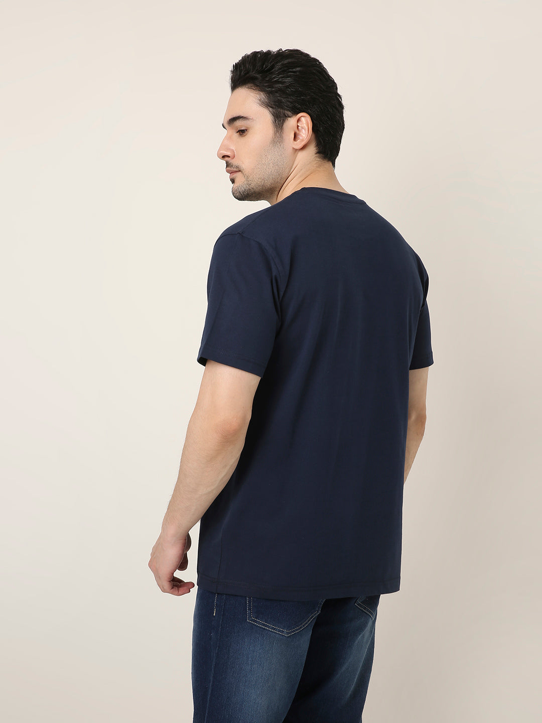 RELAXED FIT:NAVY BLUE PRINTED TSHIRT