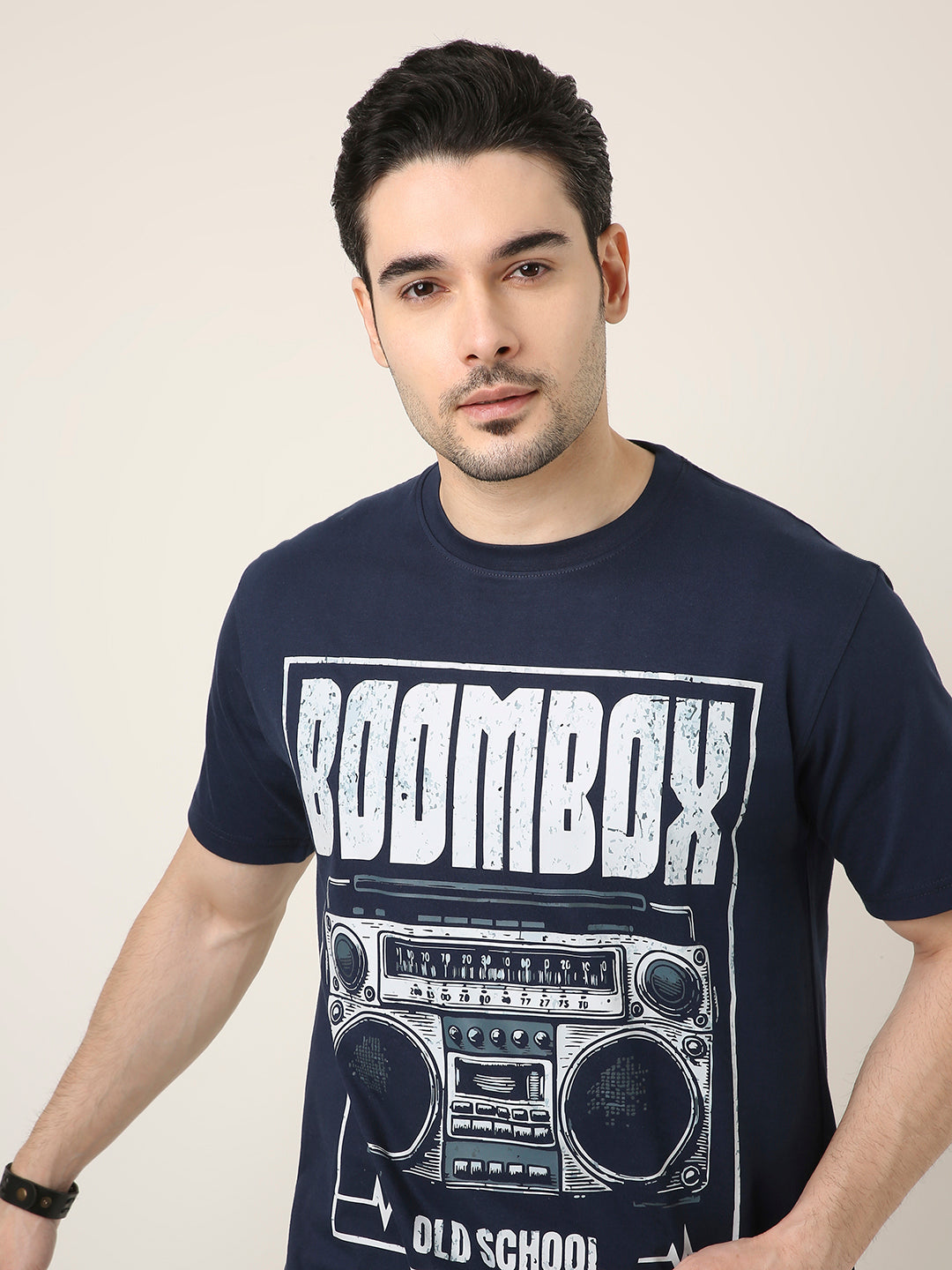 RELAXED FIT:NAVY BLUE PRINTED TSHIRT