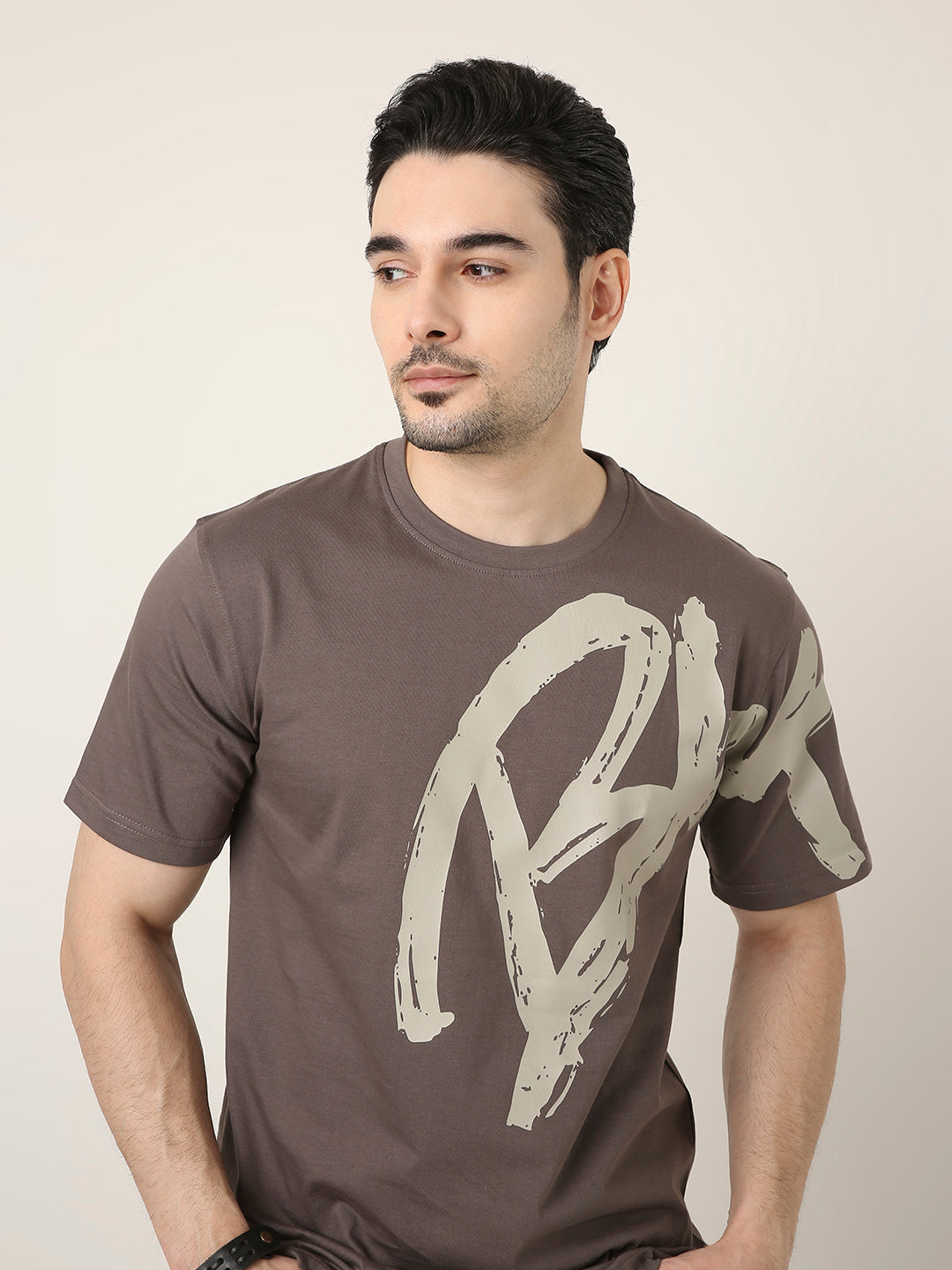 RELAXED FIT:GREY PRINTED TSHIRT