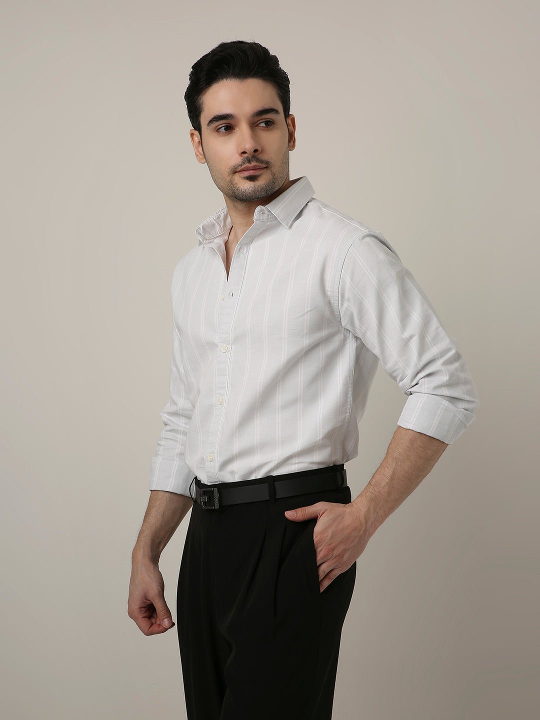 LIGHT GRAY OXFORD STRIPED SHIRT