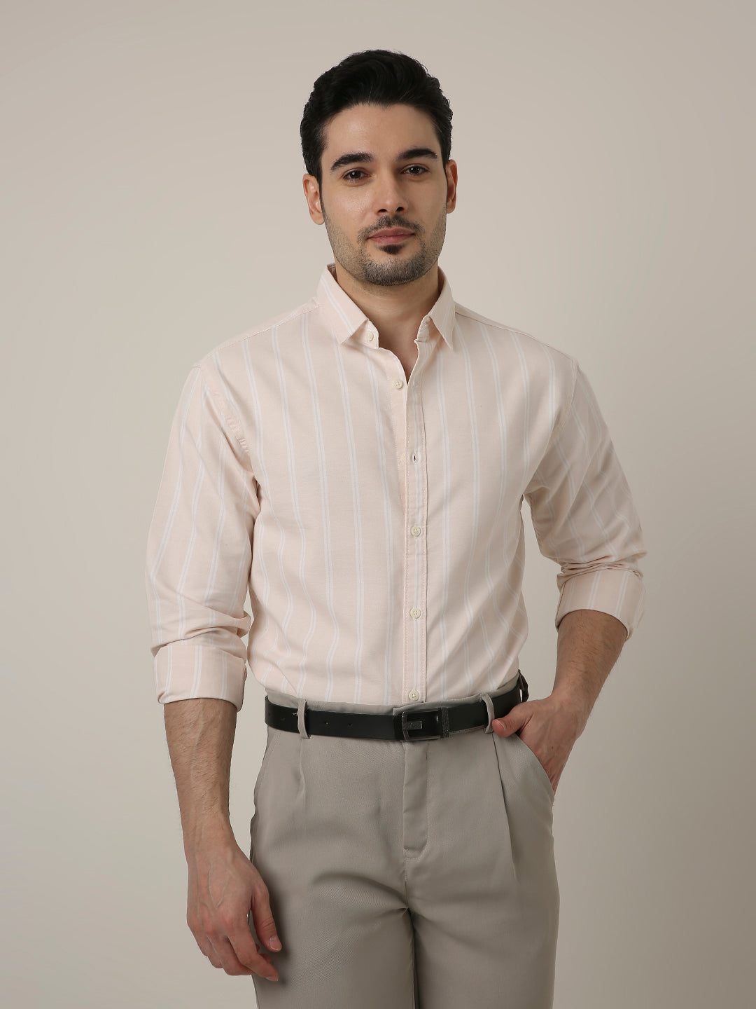 SOFT PEACH OXFORD STRIPED SHIRT