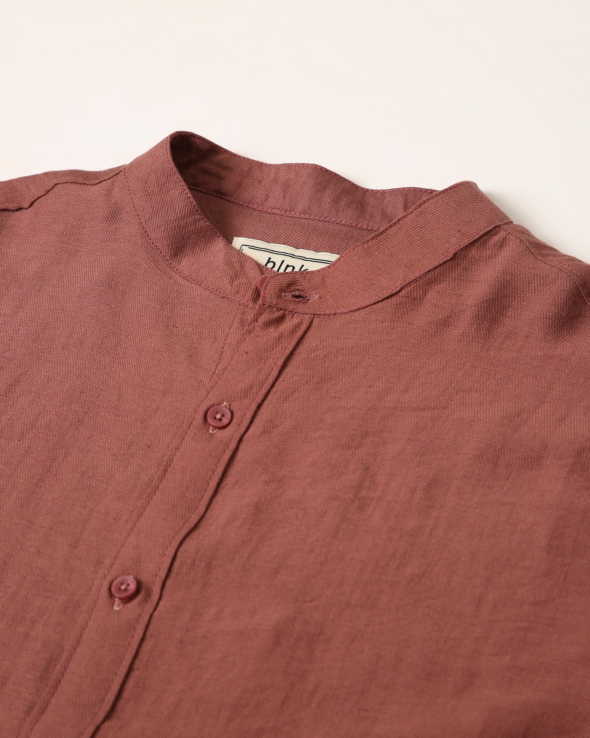 Rust Brown Mandarin Collar Casual Shirt