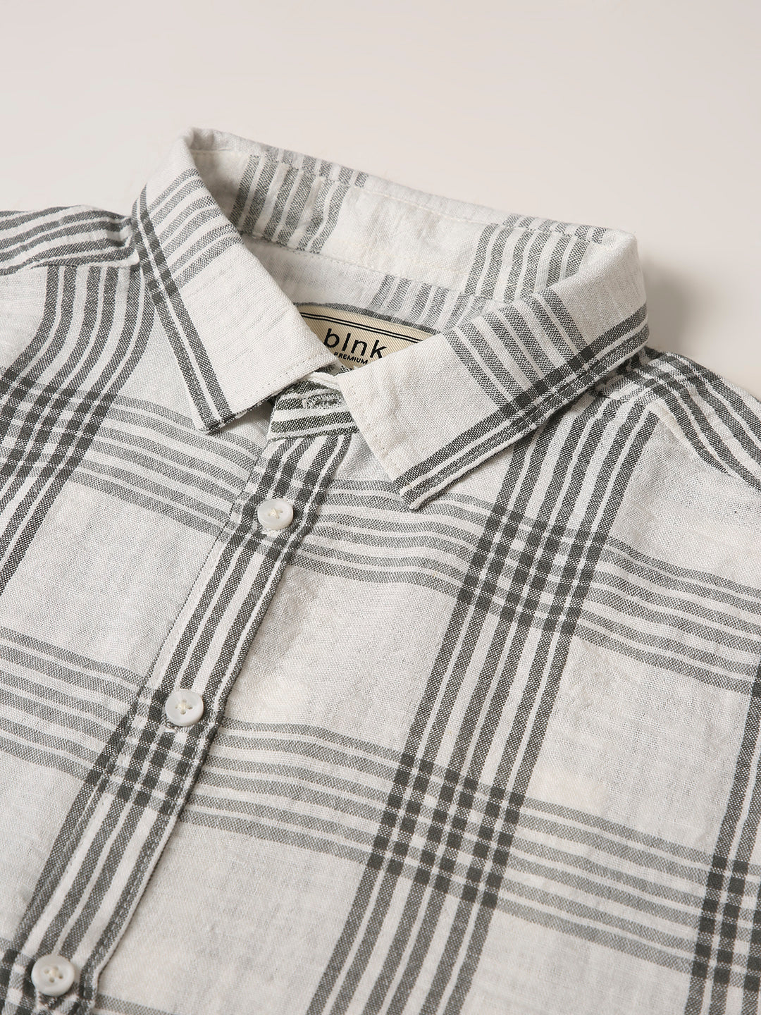 Grey Linen Blend Check Casual Shirt