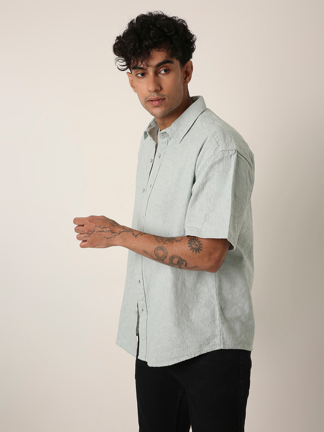 GREEN STRUCTURED COTTON SHIRT