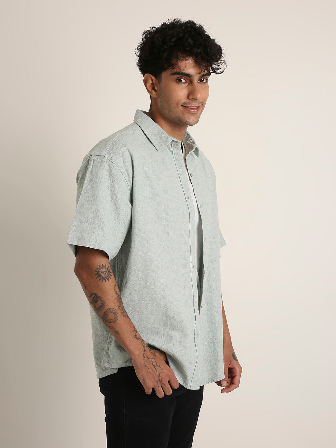 GREEN STRUCTURED COTTON SHIRT